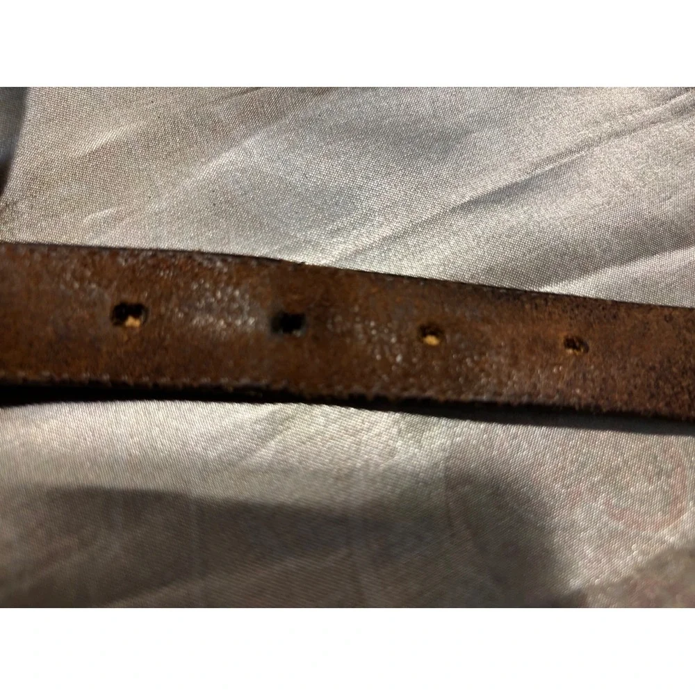 Vintage Brown Leather Western Belt Silver Engraved Buckle Metal Tip 39 Inch